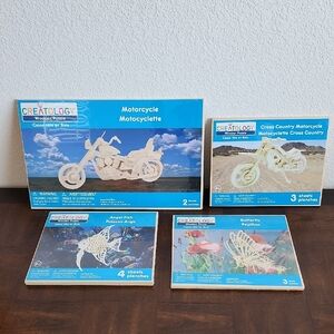 4 Creatology Wooden Puzzle Sets - Motorcycle and Sea, Angel Fish, Butterfly